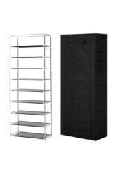Rackhams 10 Tier Simple Dustproof Multi-Layer Fabric Storage Artifacts Shoe Rack w/ Door - Black - One Size - thumbnail 4