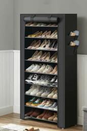 Rackhams 10 Tier Simple Dustproof Multi-Layer Fabric Storage Artifacts Shoe Rack w/ Door - Black - One Size