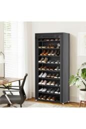 Rackhams 10 Tier Simple Dustproof Multi-Layer Fabric Storage Artifacts Shoe Rack w/ Door - Black - One Size - thumbnail 6