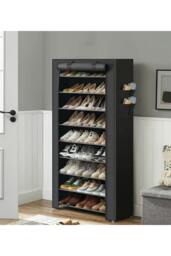 Rackhams 10 Tier Simple Dustproof Multi-Layer Fabric Storage Artifacts Shoe Rack w/ Door - Black - One Size - thumbnail 5
