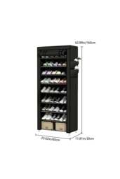 Rackhams 10 Tier Simple Dustproof Multi-Layer Fabric Storage Artifacts Shoe Rack w/ Door - Black - One Size - thumbnail 3