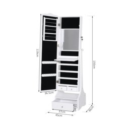 Rackhams Mirrored Jewelry Cabinet Armoire Floor Standing w/ Lock, LED Light White - thumbnail 5