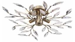 Rackhams Modern Birch 4 Light Semi Flush Antique Brass Ceiling Light with Clear Leaves