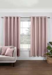 Rackhams Pure Washed Linen Lined Eyelet Curtains - Pink - Width 167cm x Drop 182cm - Pink