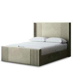Rackhams Elara Divan Bed with Winged Panel Headboard - Beige - King / 5ft - thumbnail 2