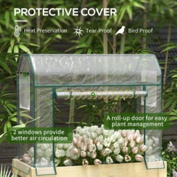 Rackhams Wooden Raised Planter, Garden Bed with Greenhouse Cover and Bed Liner - thumbnail 3
