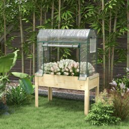 Rackhams Wooden Raised Planter, Garden Bed with Greenhouse Cover and Bed Liner
