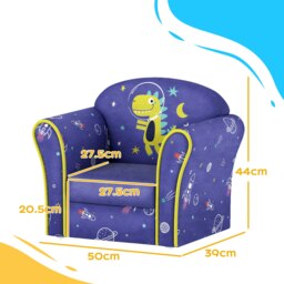 Rackhams Kids Sofa Chair with Planet Dinosaur Design for Bedroom, Playroom, Blue - thumbnail 4