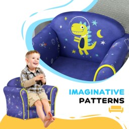 Rackhams Kids Sofa Chair with Planet Dinosaur Design for Bedroom, Playroom, Blue - thumbnail 5