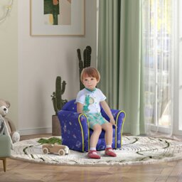 Rackhams Kids Sofa Chair with Planet Dinosaur Design for Bedroom, Playroom, Blue - thumbnail 2