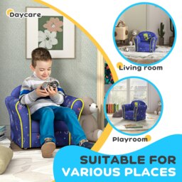 Rackhams Kids Sofa Chair with Planet Dinosaur Design for Bedroom, Playroom, Blue - thumbnail 6