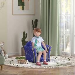 Rackhams Kids Sofa Chair with Planet Dinosaur Design for Bedroom, Playroom, Blue - thumbnail 1