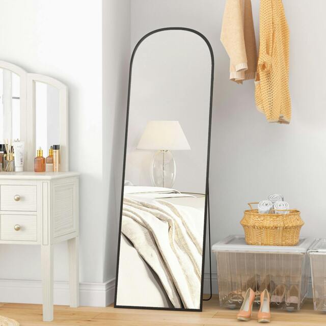 Rackhams Full Length Mirror with Aluminium Alloy Frame Hanging or Leaning Black - image 1