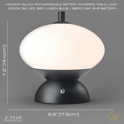 Rackhams Black Domed Rechargeable Touch Dimmable Table Lamp with Frosted Glass Shade - thumbnail 5