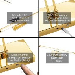 Rackhams Polished Gold Wireless Rechargeable 5w LED Touch Dimmable Picture Wall Light - thumbnail 4