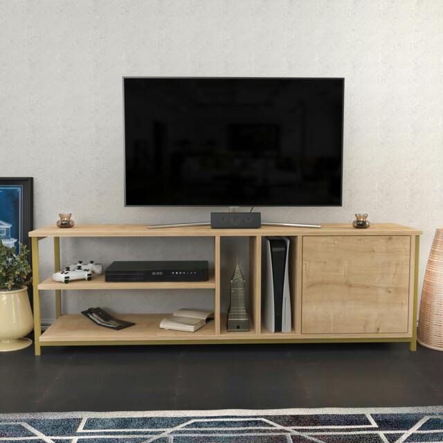 "Rackhams Oneida Modern Tv Stand TV Cabinet for TV's up to 72"" - Gold Oak" - image 1