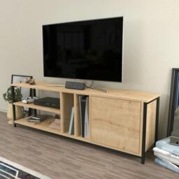"Rackhams Oneida Modern Tv Stand TV Cabinet for TV's up to 72"" - Gold Oak" - thumbnail 6
