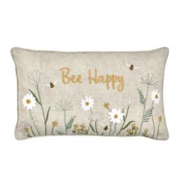 Rackhams Bee Happy Embroidered Cushion Natural - 30 x 50 cm - Natural - thumbnail 3