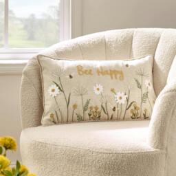 Rackhams Bee Happy Embroidered Cushion Natural - 30 x 50 cm - Natural - thumbnail 1