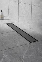 Rackhams 50cm Stainless Steel 2-in-1 Siphonic Linear Insert Shower Drain- Adjustable Height & Slope, Removable Cover, Filter & Siphon - Black - thumbnail 2
