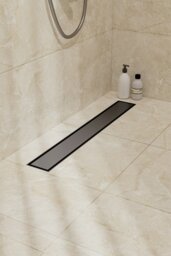 Rackhams 50cm Stainless Steel 2-in-1 Siphonic Linear Insert Shower Drain- Adjustable Height & Slope, Removable Cover, Filter & Siphon - Black - thumbnail 1