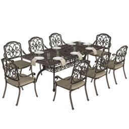 Rackhams 9 Piece Cast Aluminium Garden Dining Set with Cushions, Bronze Tone - Not applicable - Cast Aluminium, Polyester - Bronze Tone - thumbnail 3
