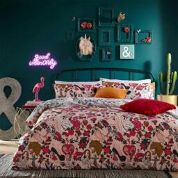 Rackhams Inked Tattoo Duvet Cover Set - Blush - Single - Blush - 50% Cotton/50% Polyester