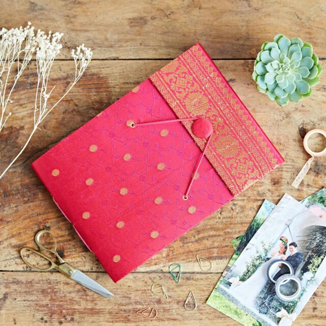 Rackhams Medium Sari Fabric Photo Album - Cerise - image 1