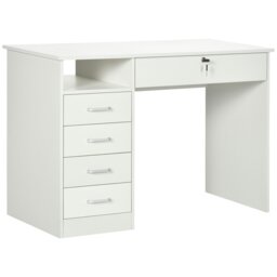Rackhams Computer Desk Writing Desk with Five Drawers for Home Office - White