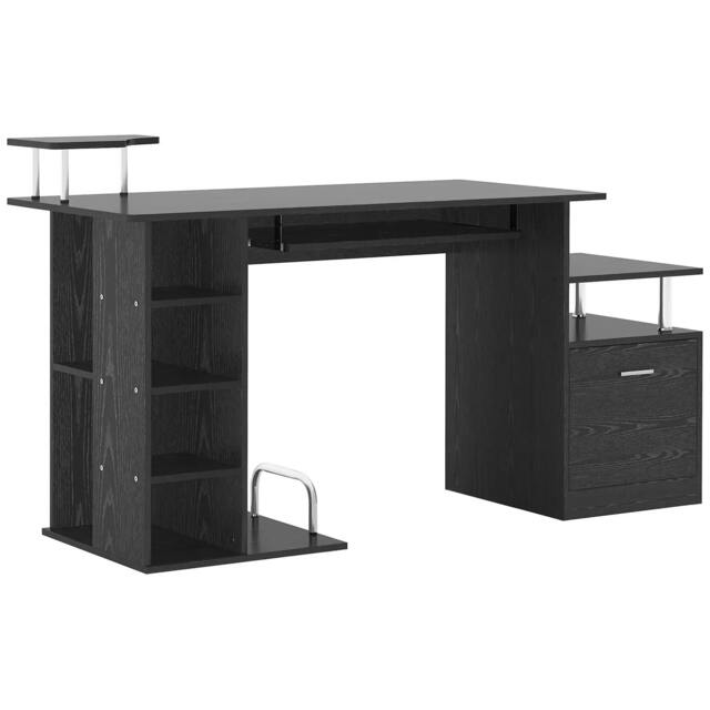 Rackhams Computer Desk PC Workstation with Drawer Shelves CPU Storage Rack Home Office Furniture 152 x 60 x 88cm (BLACK) - image 1
