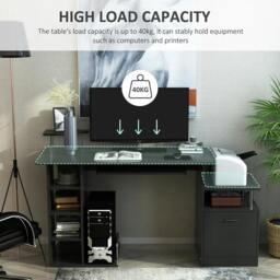 Rackhams Computer Desk PC Workstation with Drawer Shelves CPU Storage Rack Home Office Furniture 152 x 60 x 88cm (BLACK) - thumbnail 4