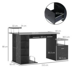 Rackhams Computer Desk PC Workstation with Drawer Shelves CPU Storage Rack Home Office Furniture 152 x 60 x 88cm (BLACK) - thumbnail 3