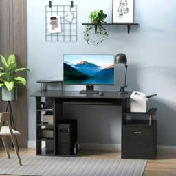 Rackhams Computer Desk PC Workstation with Drawer Shelves CPU Storage Rack Home Office Furniture 152 x 60 x 88cm (BLACK) - thumbnail 2