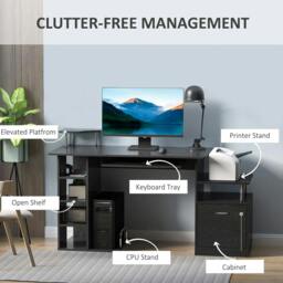 Rackhams Computer Desk PC Workstation with Drawer Shelves CPU Storage Rack Home Office Furniture 152 x 60 x 88cm (BLACK) - thumbnail 5