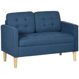 Rackhams Modern Loveseat Sofa, Compact 2 Seater Sofa with Hidden Storage, 117cm Tufted Cotton Couch with Wood Legs, Blue - thumbnail 1
