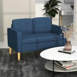 Rackhams Modern Loveseat Sofa, Compact 2 Seater Sofa with Hidden Storage, 117cm Tufted Cotton Couch with Wood Legs, Blue - thumbnail 2