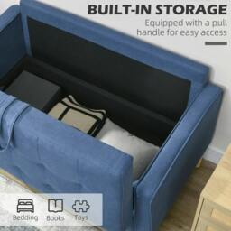 Rackhams Modern Loveseat Sofa, Compact 2 Seater Sofa with Hidden Storage, 117cm Tufted Cotton Couch with Wood Legs, Blue - thumbnail 4
