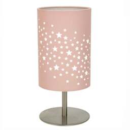 Rackhams Beautiful Stars Decorated Children/Kids Soft Pink Cotton Bedside Table Lamp - thumbnail 1