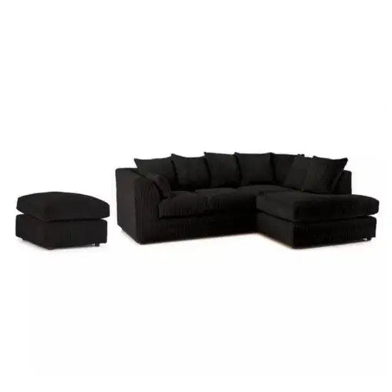 Rackhams Jumbo Cord Right Hand Corner Sofa With FREE Footstool - Black - image 1