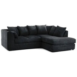 Rackhams Jumbo Cord Right Hand Corner Sofa With FREE Footstool - Black - thumbnail 3