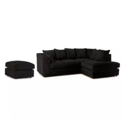 Rackhams Jumbo Cord Right Hand Corner Sofa With FREE Footstool - Black