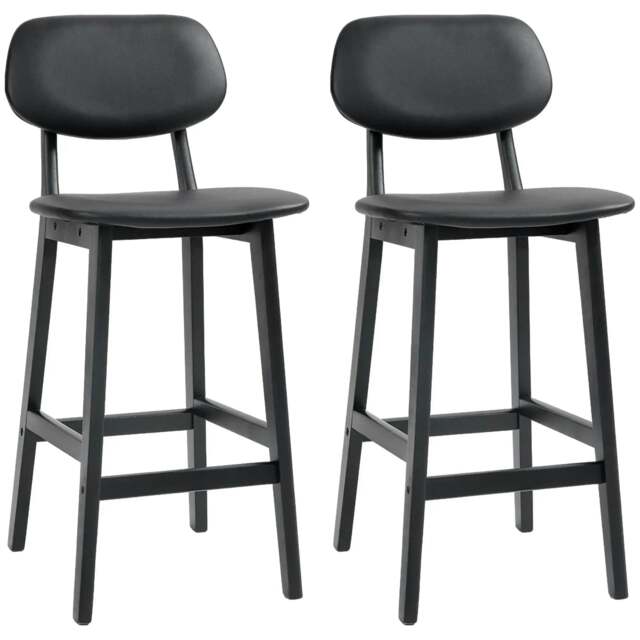 Rackhams Set of Two Wooden Classic Bar Stools, with Faux Leather Seats - Black - image 1