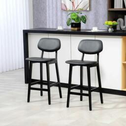 Rackhams Set of Two Wooden Classic Bar Stools, with Faux Leather Seats - Black - thumbnail 2