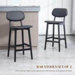 Rackhams Set of Two Wooden Classic Bar Stools, with Faux Leather Seats - Black - thumbnail 4