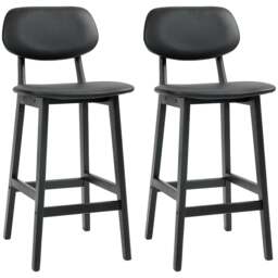 Rackhams Set of Two Wooden Classic Bar Stools, with Faux Leather Seats - Black - thumbnail 1