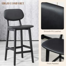 Rackhams Set of Two Wooden Classic Bar Stools, with Faux Leather Seats - Black - thumbnail 5