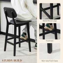 Rackhams Set of Two Wooden Classic Bar Stools, with Faux Leather Seats - Black - thumbnail 6