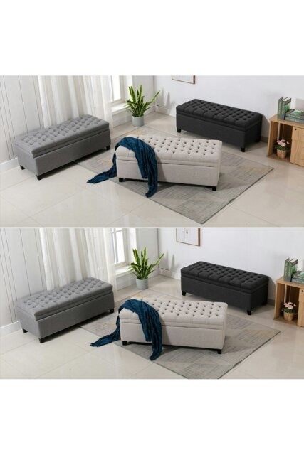 Rackhams Linen Padded Cushion Bed End Bench Storage Seat - Grey - image 1