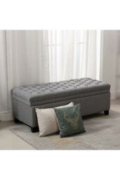 Rackhams Linen Padded Cushion Bed End Bench Storage Seat - Grey - thumbnail 2