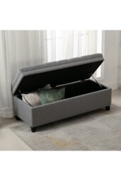 Rackhams Linen Padded Cushion Bed End Bench Storage Seat - Grey - thumbnail 3
